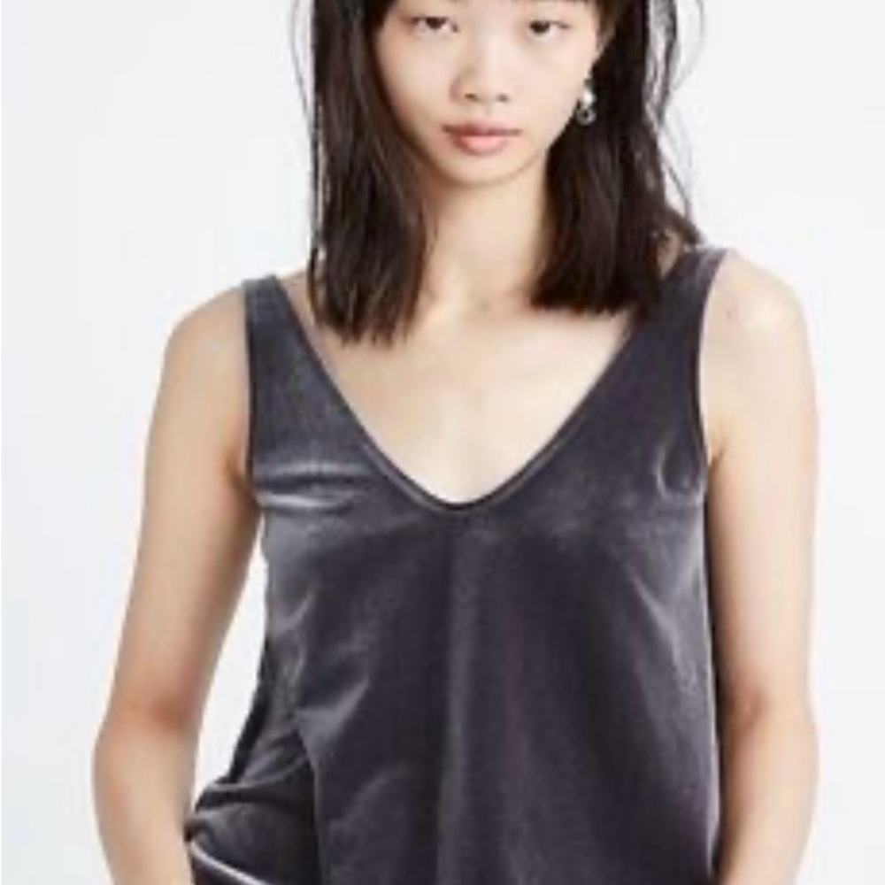 Madewell Gray Velvet Sleeveless Tank Top with V-Neck